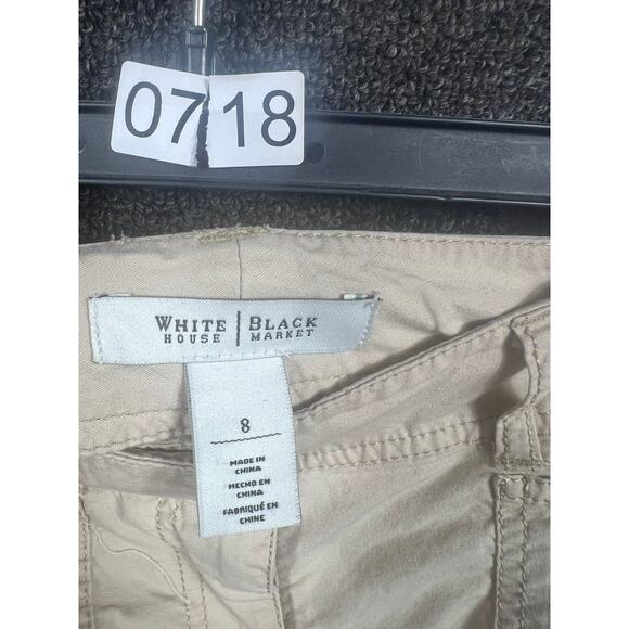 White House Black Market Khaki Cropped Cargo Pants Womens Size 8 Denim Mid Rise - Picture 3 of 8